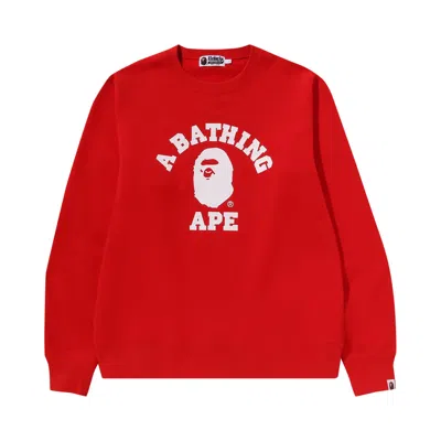 Pre-owned Bape College Crewneck Sweatshirt 'red' | Men's Size Xl