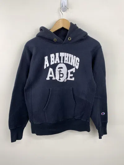 Pre-owned Bape College Logo Champion Hoodie (p On Ape) In Navy
