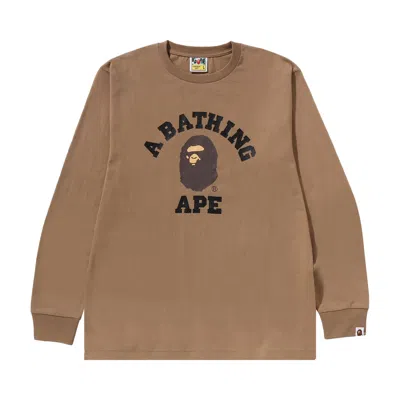 Pre-owned Bape College Long-sleeve Tee 'beige' In Tan