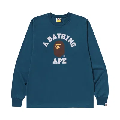 Pre-owned Bape College Long-sleeve Tee 'navy' | Blue | Men's Size L