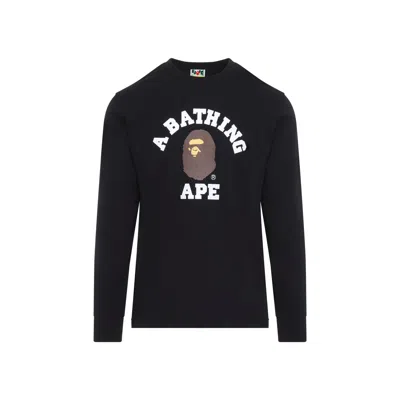 Bape College Mini Logo Long Sleeve T-shirt In Black