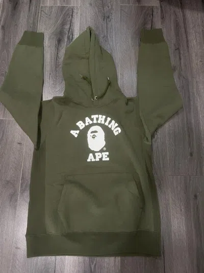 Pre-owned Bape College Pullover Hoodie In Olive