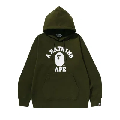 Pre-owned Bape College Pullover Hoodie 'olive Drab' | Green | Men's Size Xl