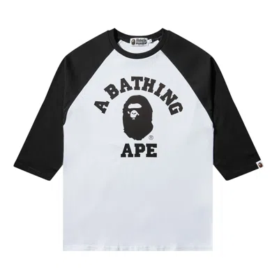 Pre-owned Bape College Raglan Regular Fit Long-sleeve Tee 'white' | Men's Size Xl