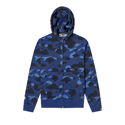 Pre-owned Bape Color Camo 2nd Shark Full Zip Hoodie 'navy' In Blue