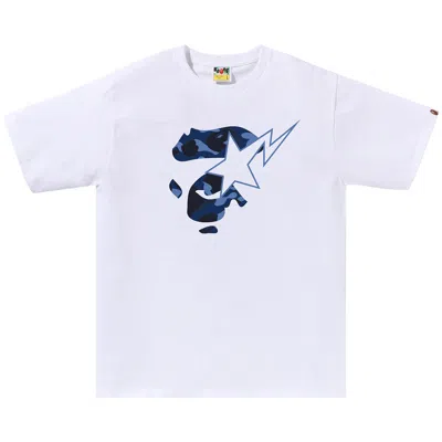 Pre-owned Bape Color Camo Ape Face  Sta Tee 'white/navy' | Men's Size L