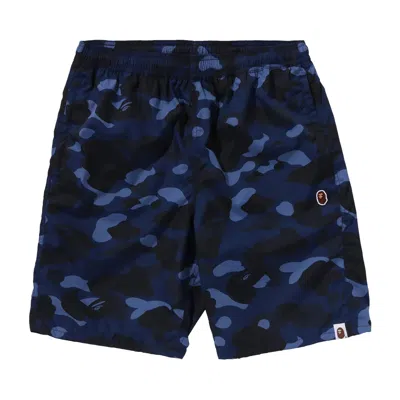 Pre-owned Bape Color Camo Ape Head One Point Beach Shorts 'navy' In Blue