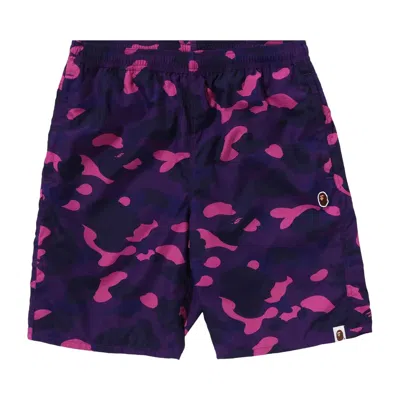 Pre-owned Bape Color Camo Ape Head One Point Beach Shorts 'purple'