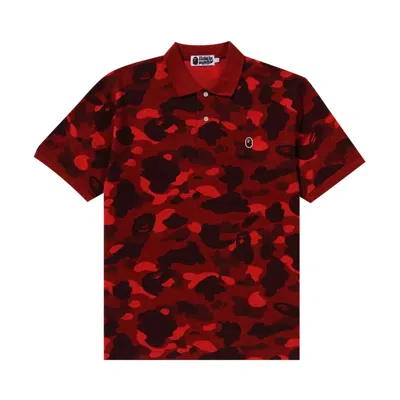 Pre-owned Bape Color Camo Ape Head One Point Polo 'red'