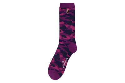 Pre-owned Bape Color Camo Ape Head One Point Socks Purple