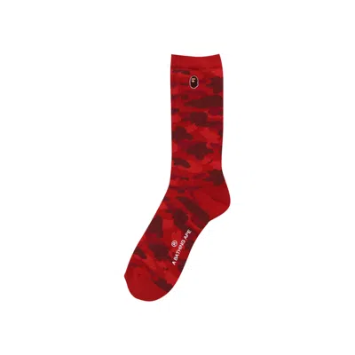 Pre-owned Bape Color Camo Ape Head One Point Socks 'red'