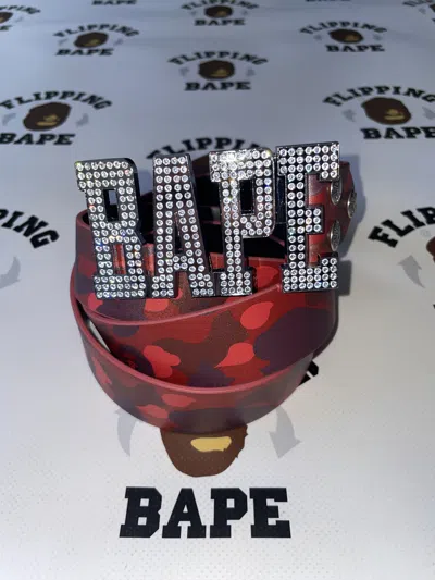 Pre-owned Bape Color Camo  Leather Belt - Size Xl In Red