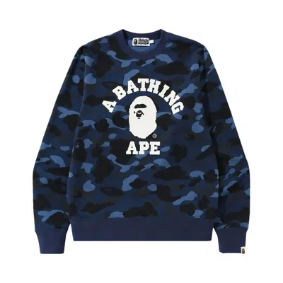 Pre-owned Bape Color Camo College Crewneck 'navy' | Blue | Men's Size L
