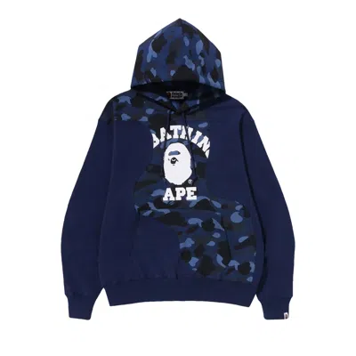 Pre-owned Bape Color Camo College Cutting Relaxed Fit Hoodie 'navy' In Blue