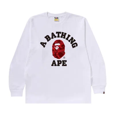Pre-owned Bape Color Camo College Long-sleeve Tee 'white/red' | Men's Size S