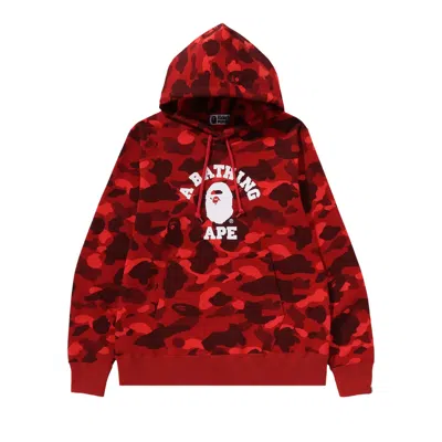 Pre-owned Bape Color Camo College Pullover Hoodie 'red'
