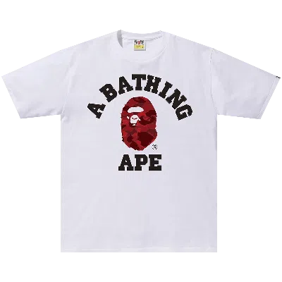 Pre-owned Bape Color Camo College Tee 'white/red'