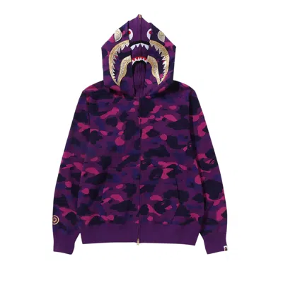 Pre-owned Bape Color Camo Double Shark Full Zip Hoodie 'purple'