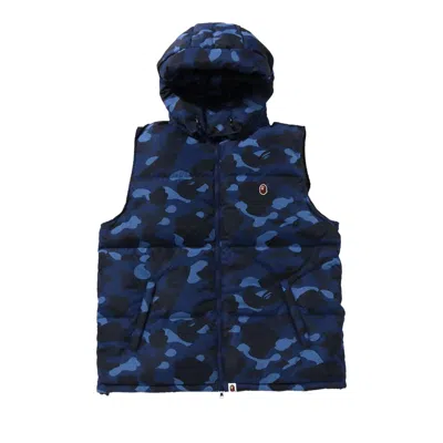 Pre-owned Bape Color Camo Down Vest 'navy' In Blue
