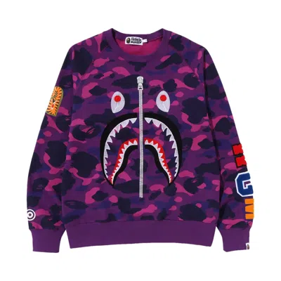 Pre-owned Bape Color Camo Embroidery Shark Crewneck 'purple'
