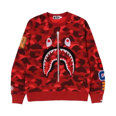 Pre-owned Bape Color Camo Embroidery Shark Crewneck 'red'