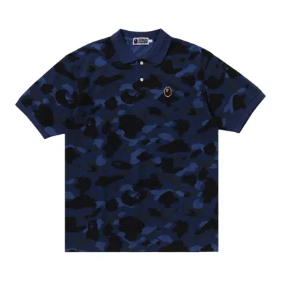 Pre-owned Bape Color Camo Large Ape Head Relaxed Fit Polo Shirt 'navy' In Blue