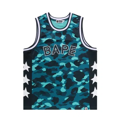 Pre-owned Bape Color Camo Mesh Multi Logo Relaxed Fit Tank Top 'green' | Men's Size M