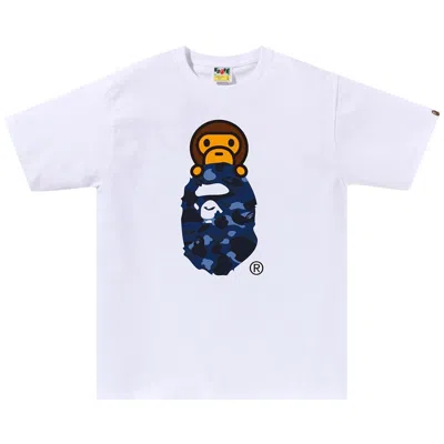 Pre-owned Bape Color Camo Milo On Ape Head Tee 'white/navy'