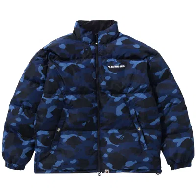 Pre-owned Bape Color Camo Reversible Down Jacket 'blue'
