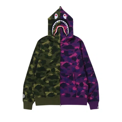 Pre-owned Bape Color Camo Shark Full Zip Hoodie 'green/purple' In Multi-color