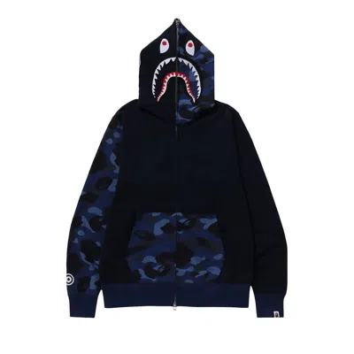 Pre-owned Bape Color Camo Shark Full Zip Hoodie 'navy' In Blue