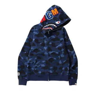 Pre-owned Bape Color Camo Shark Full Zip Hoodie 'navy' In Blue