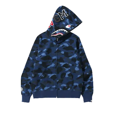 Pre-owned Bape Color Camo Shark Full Zip Hoodie 'navy' In Blue