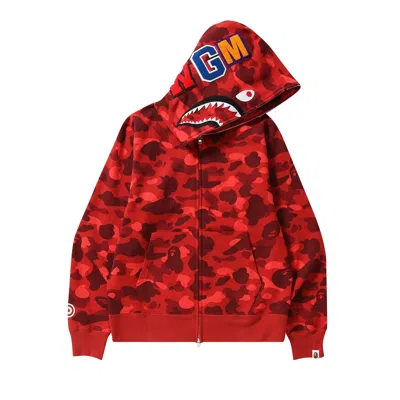 Pre-owned Bape Color Camo Shark Full Zip Hoodie 'red'