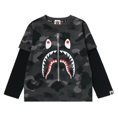 Pre-owned Bape Color Camo Shark Layered Long-sleeve Tee 'black' | Kid's Size 130