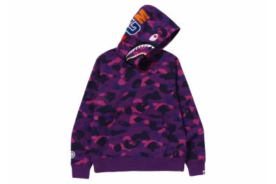 Pre-owned Bape Color Camo Shark Pullover Hoodie Purple