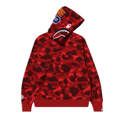 Pre-owned Bape Color Camo Shark Pullover Hoodie 'red'