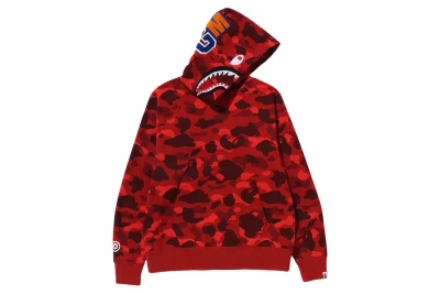 Pre-owned Bape Color Camo Shark Pullover Hoodie Red