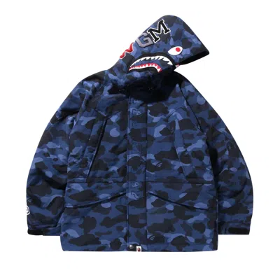 Pre-owned Bape Color Camo Shark Snowboard Down Jacket 'navy' In Blue