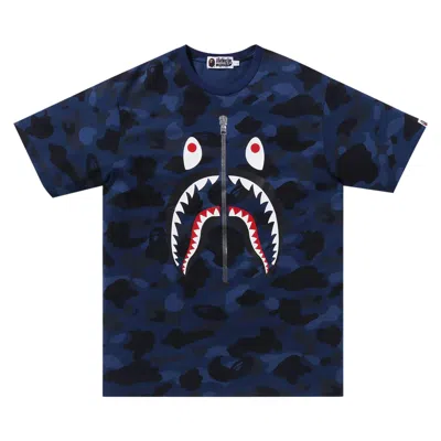 Pre-owned Bape Color Camo Shark Tee 'navy' In Blue