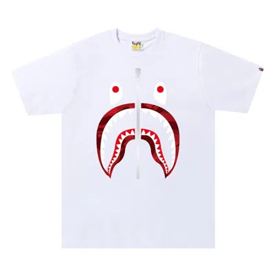 Pre-owned Bape Color Camo Shark Tee 'white/red'