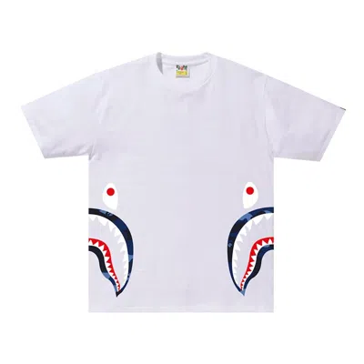 Pre-owned Bape Color Camo Side Shark Tee 'white Navy' | Kid's Size 130