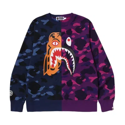 Pre-owned Bape Color Camo Tiger Shark Crewneck Sweatshirt 'navy' | Blue | Men's Size M
