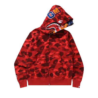 Pre-owned Bape Color Camo Tiger Shark Wide Full Zip Double Hoodie 'red'