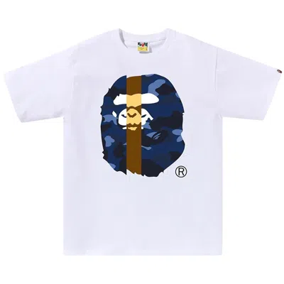 Pre-owned Bape Color Camo Transform Big Ape Head Tee 'white/navy'