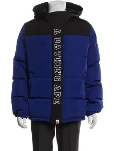 Pre-owned Bape Colorblock Pattern Puffer Coat In Blue