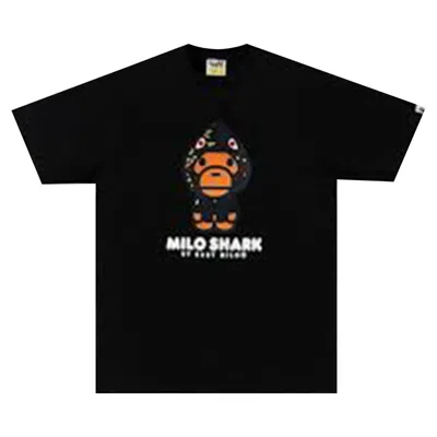 Pre-owned Bape Colors Milo Shark Tee 'black Navy' | Kid's Size 130