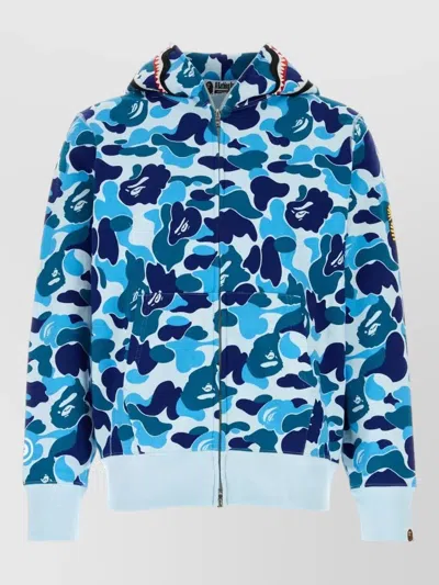 Bape Cotton Camo Shark Hooded Zip Sweatshirt In Blue