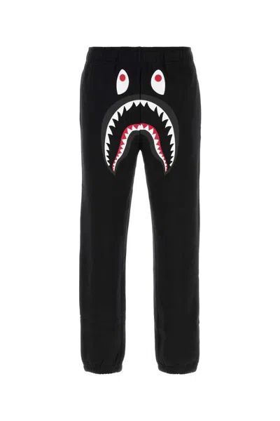 Bape Cotton Shark Motif Joggers In Black