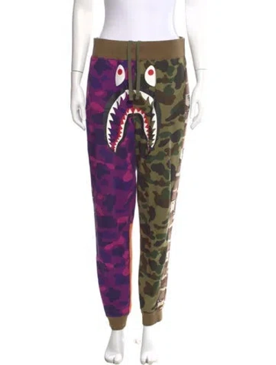 Pre-owned Bape Crazy Camo Patchwork Shark Joggers In Purple